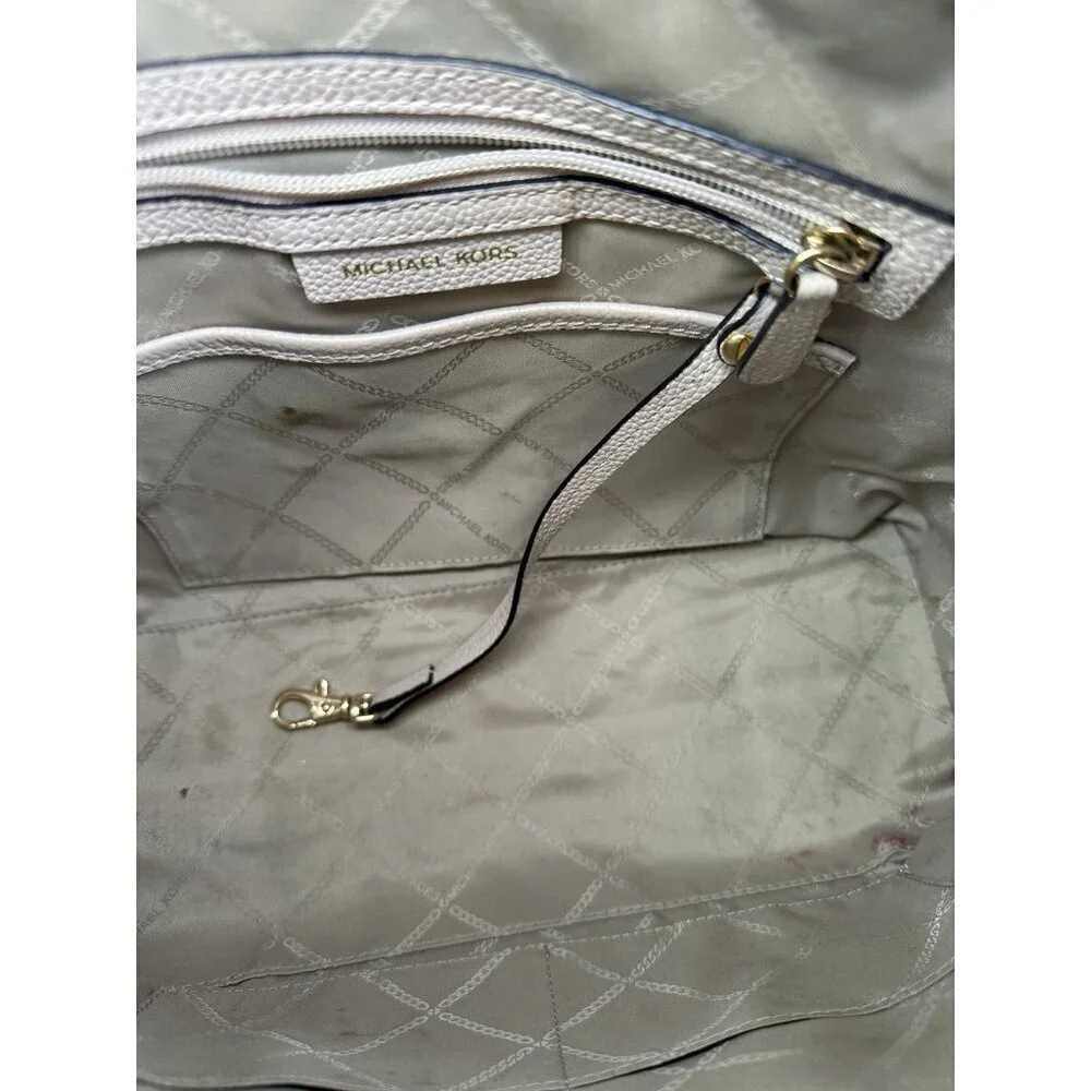 Michael Kors Mercer Medium Duffel Satchel Light Pink Stripe Leather Bag